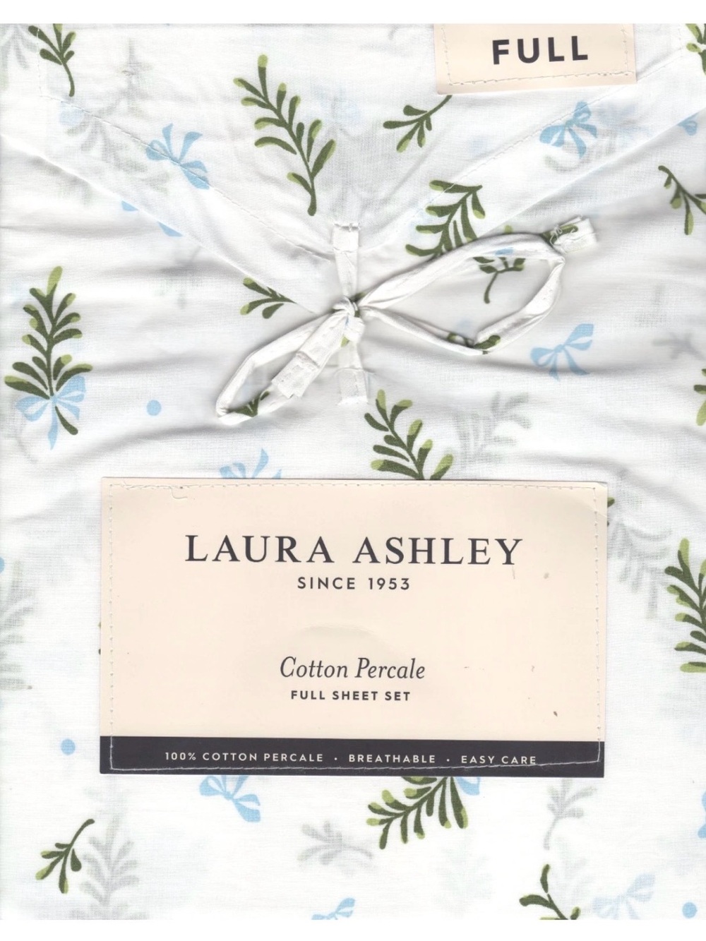 MERRY MISTLETOE BLUE Laura Ashley FULL Sheet Set ~ Festive